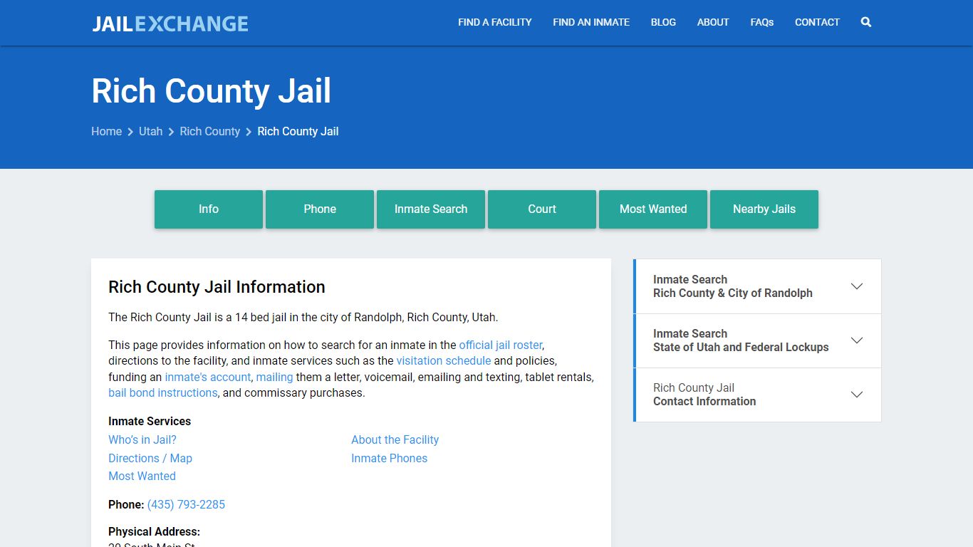 Rich County Jail, UT Inmate Search, Information