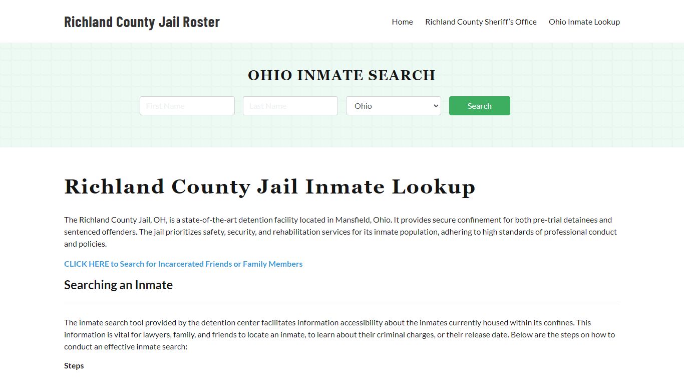 Richland County Jail Roster Lookup, OH, Inmate Search