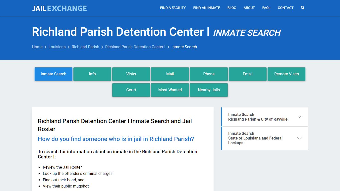 Richland Parish Detention Center I Inmate Search - Jail Exchange
