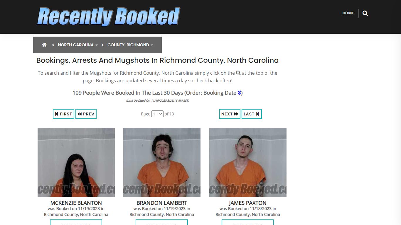 Bookings, Arrests and Mugshots in Richmond County, North Carolina