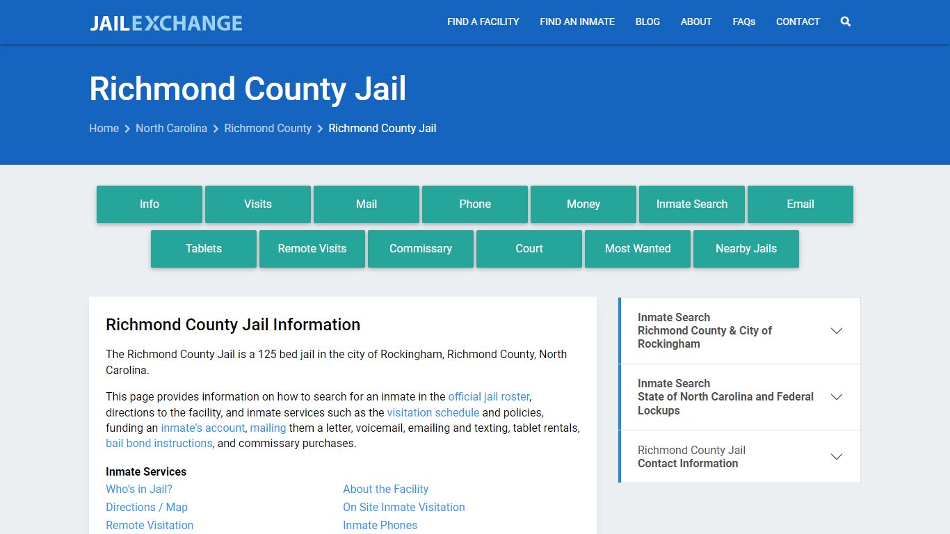 Richmond County Jail, NC Inmate Search, Information