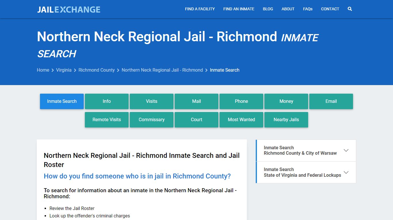 Northern Neck Regional Jail - Richmond Inmate Search