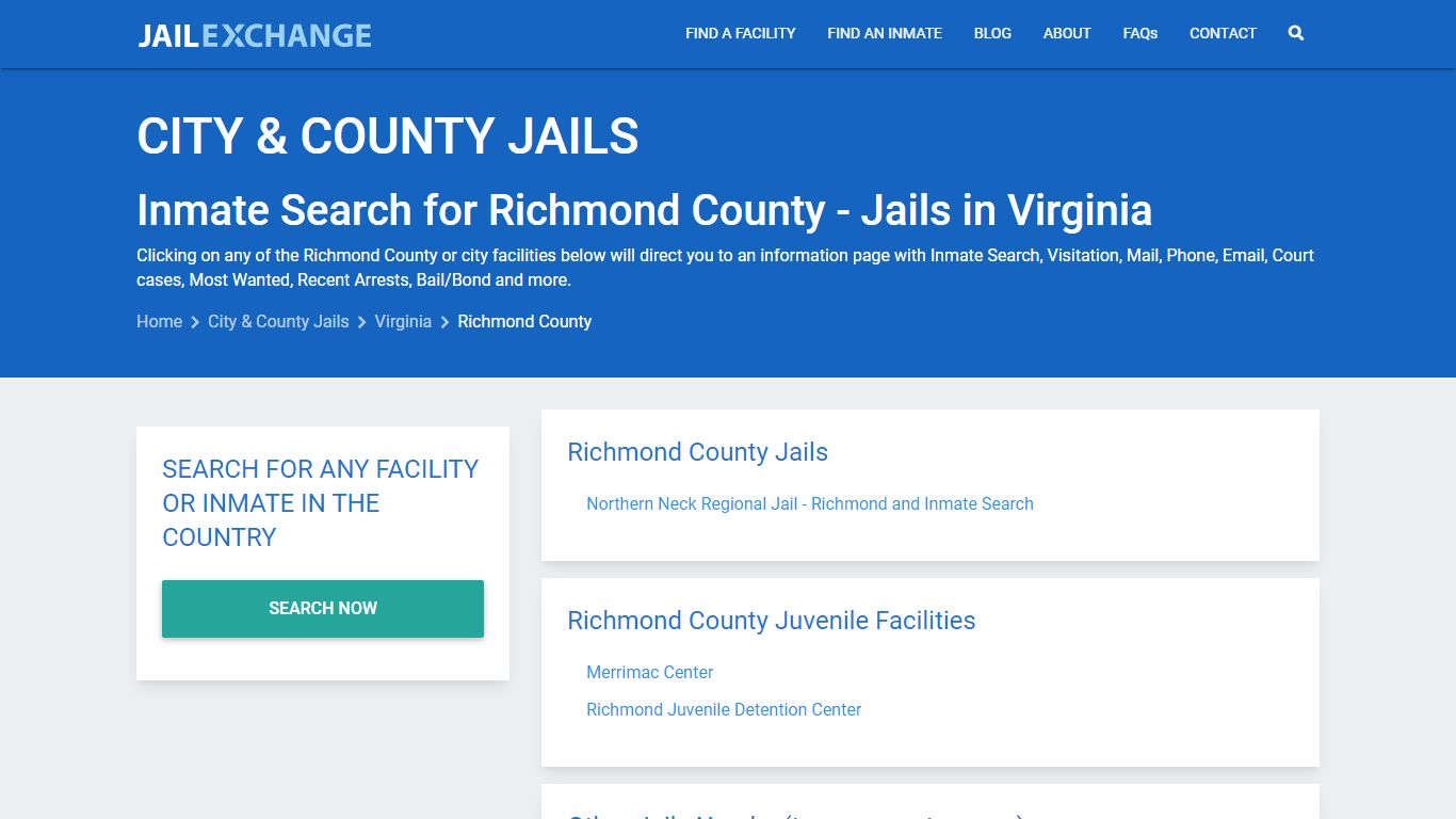 Inmate Search for Richmond County | Jails in Virginia - Jail Exchange