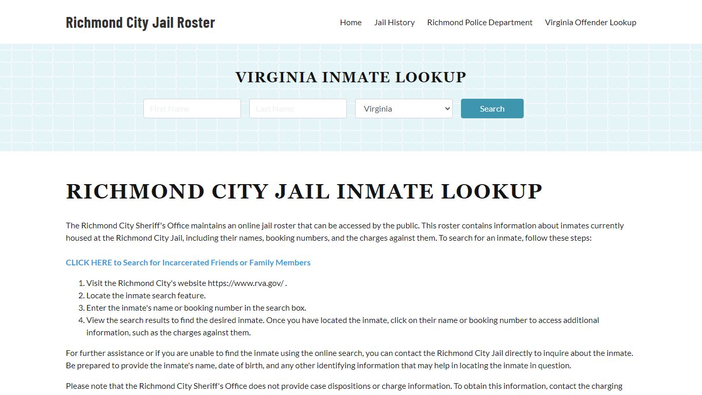 Richmond City Jail, VA Inmate Search, Jail Roster, Bookings