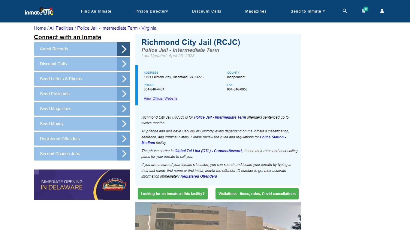 Richmond City Jail (RCJC) & Inmate Search - Richmond, VA