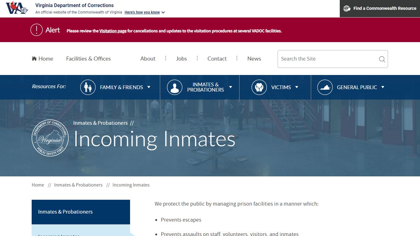 Incoming Inmates — Virginia Department of Corrections