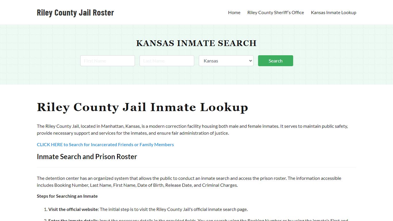 Riley County Jail Roster Lookup, KS, Inmate Search