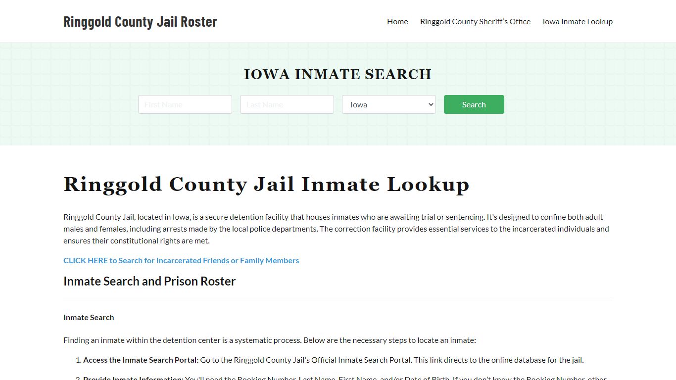 Ringgold County Jail Roster Lookup, IA, Inmate Search