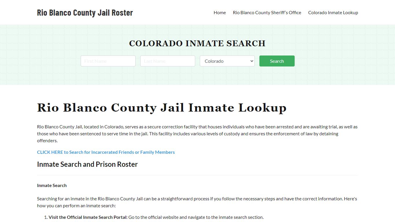 Rio Blanco County Jail Roster Lookup, CO, Inmate Search