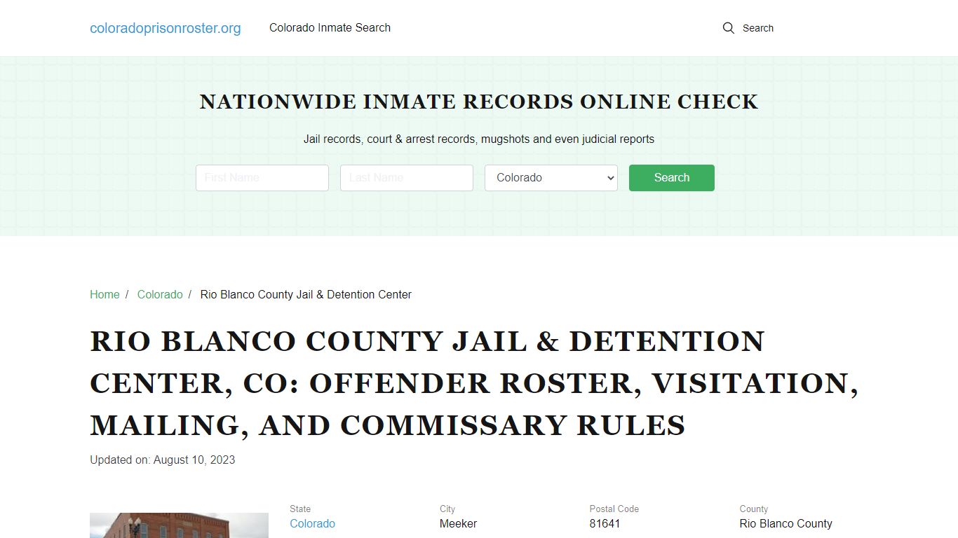 Rio Blanco County Jail & Detention Center, CO: Inmate Lookup ...