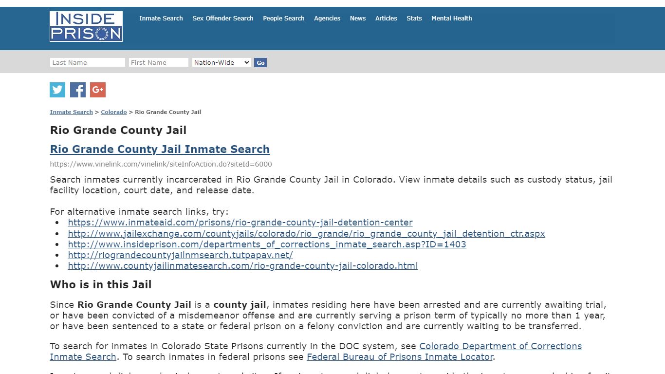 Rio Grande County Jail - Colorado - Inmate Search - Inside Prison