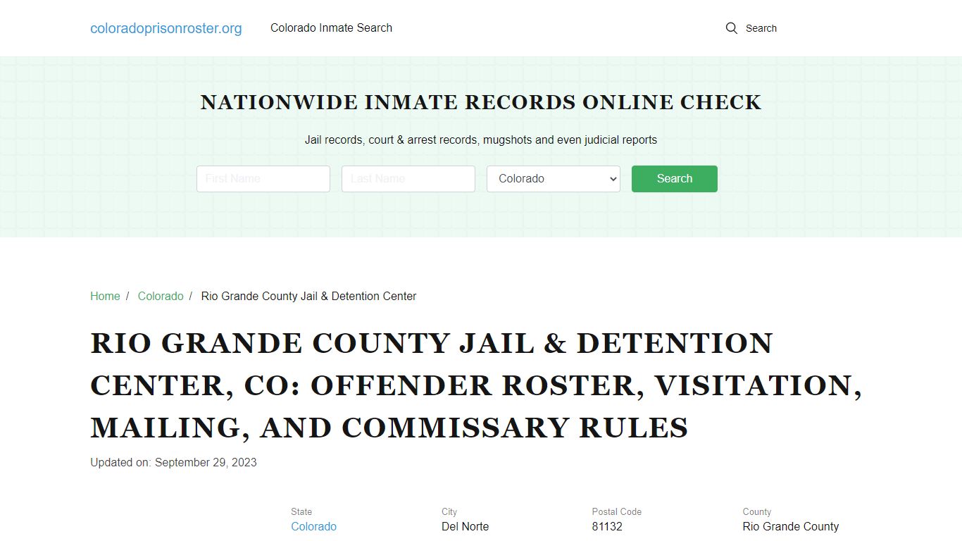 Rio Grande County Jail & Detention Center, CO: Inmate Lookup ...