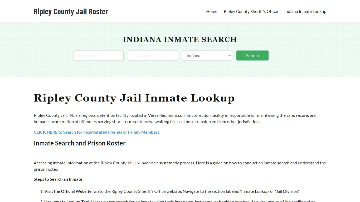 Ripley County Jail Roster Lookup, IN, Inmate Search