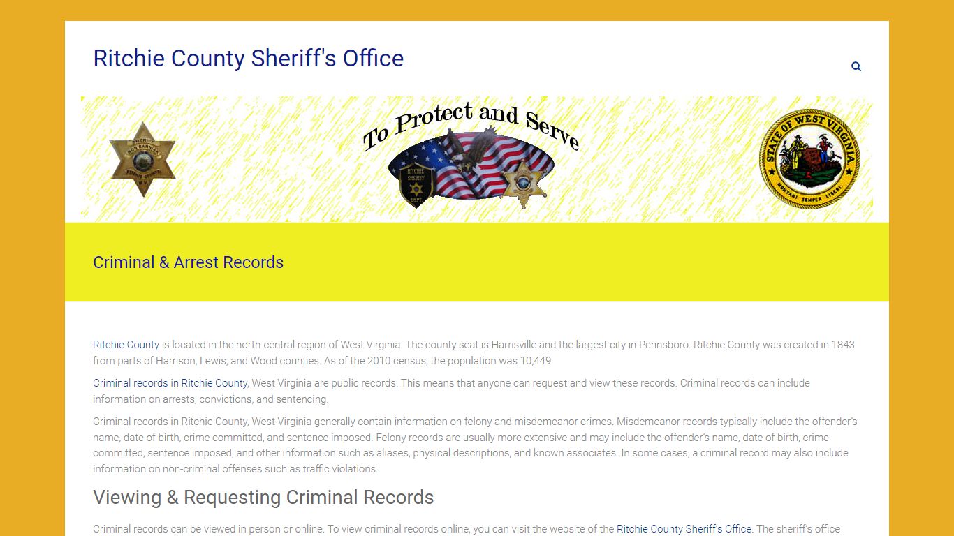 Criminal & Arrest Records | Ritchie County Sheriff's Office