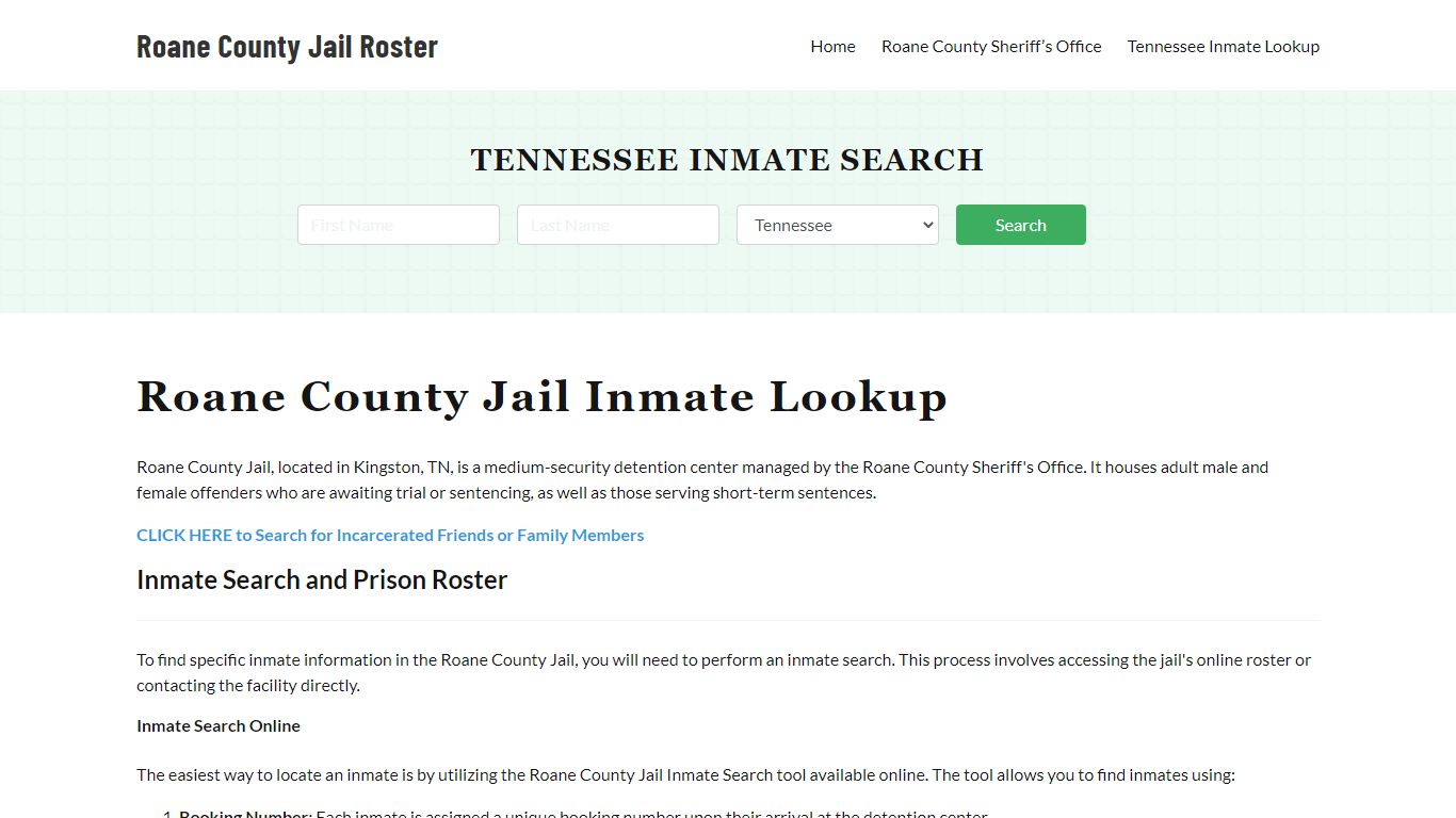 Roane County Jail Roster Lookup, TN, Inmate Search
