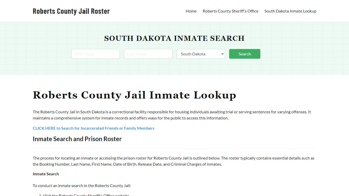 Roberts County Jail Roster Lookup, SD, Inmate Search