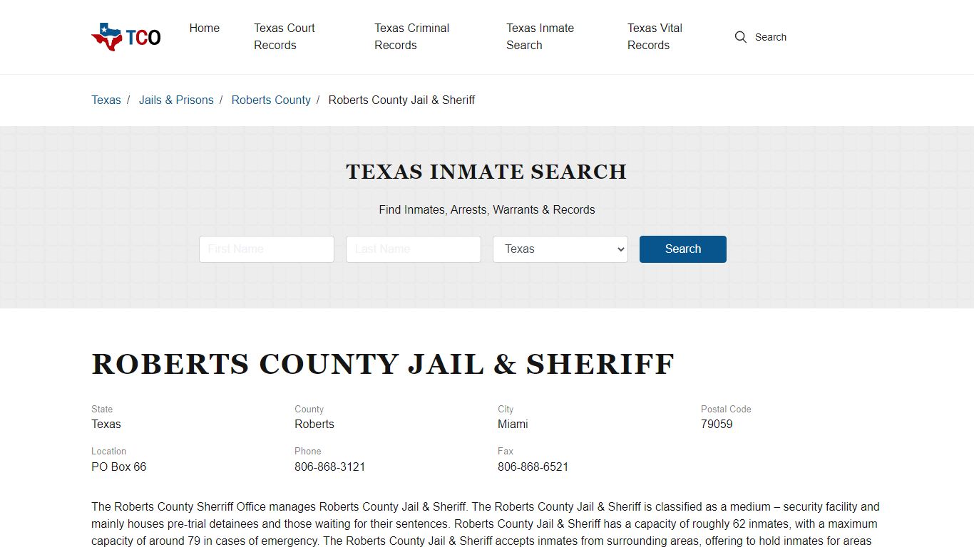 Roberts County Jail & Sheriff - txcountyoffices.org