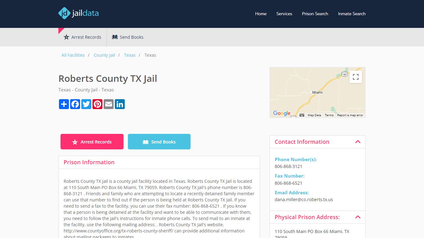 Roberts County TX Jail Inmate Search and Prisoner Info - Miami, TX