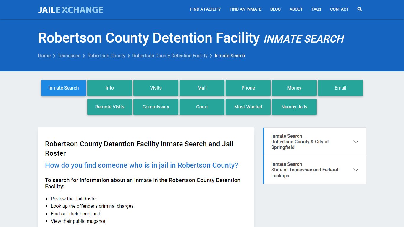 Robertson County Detention Facility Inmate Search - Jail Exchange