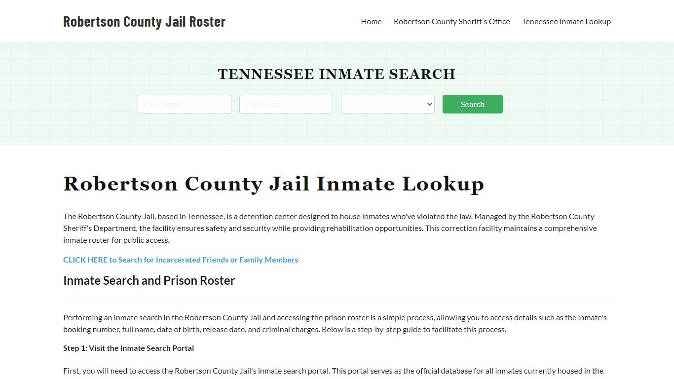 Robertson County Jail Roster Lookup, TH, Inmate Search