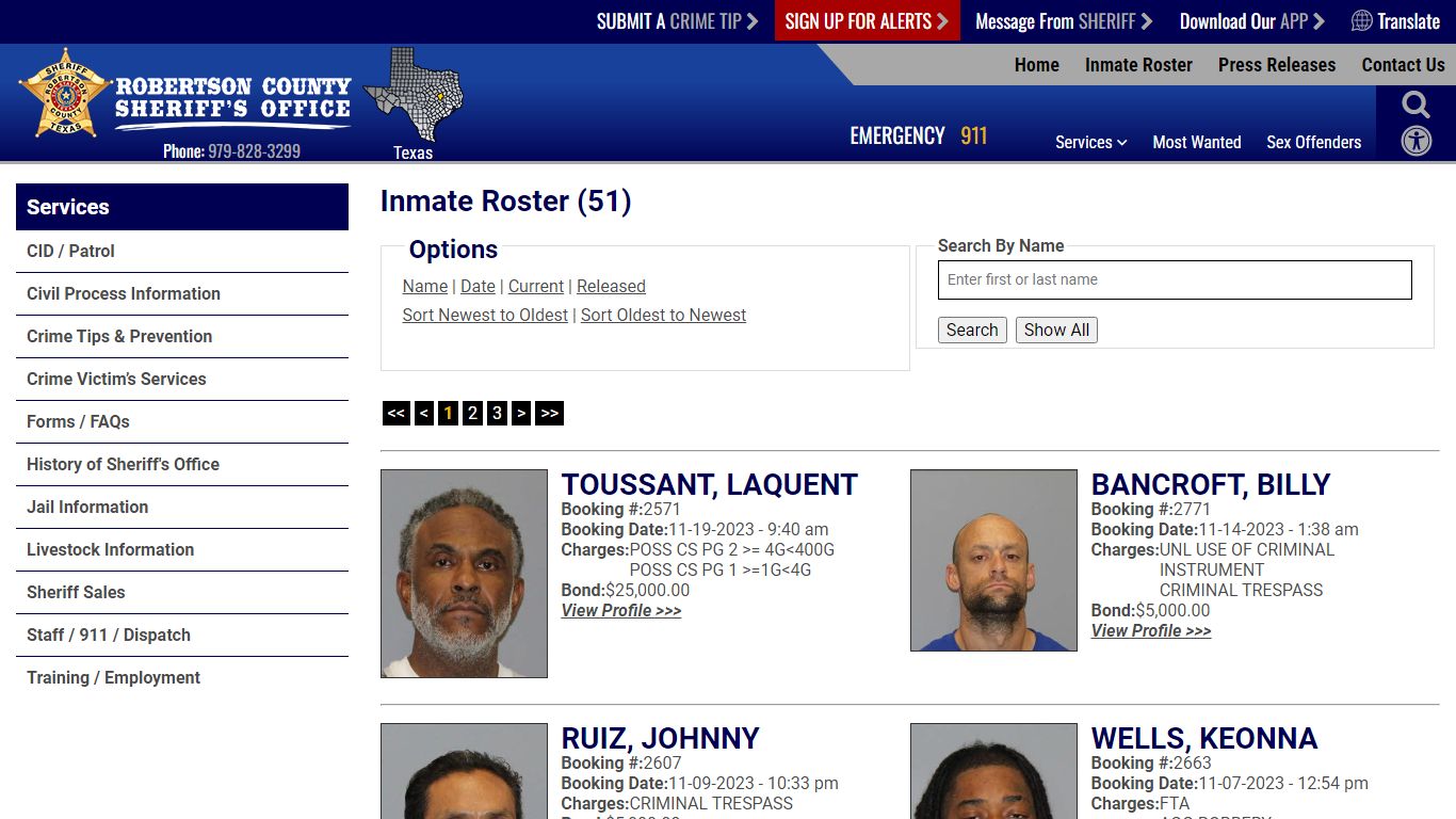 Inmate Roster (53) - Robertson County TX Sheriff