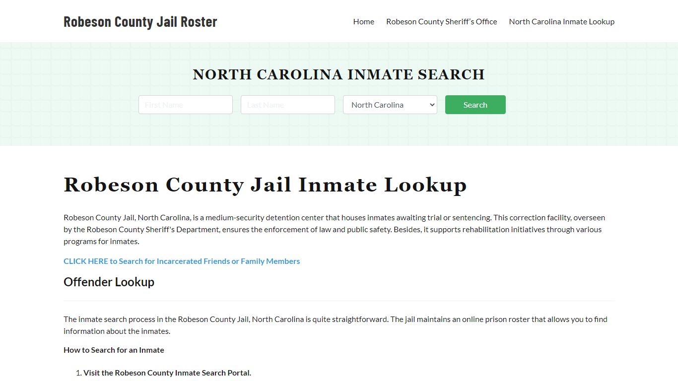 Robeson County Jail Roster Lookup, NC, Inmate Search