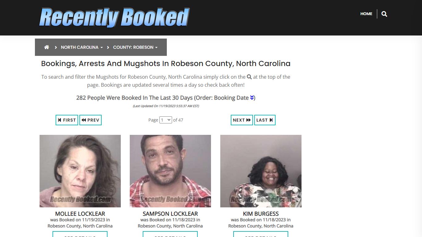 Bookings, Arrests and Mugshots in Robeson County, North Carolina
