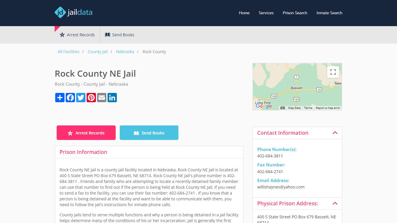 Rock County NE Jail Inmate Search and Prisoner Info - Bassett, NE
