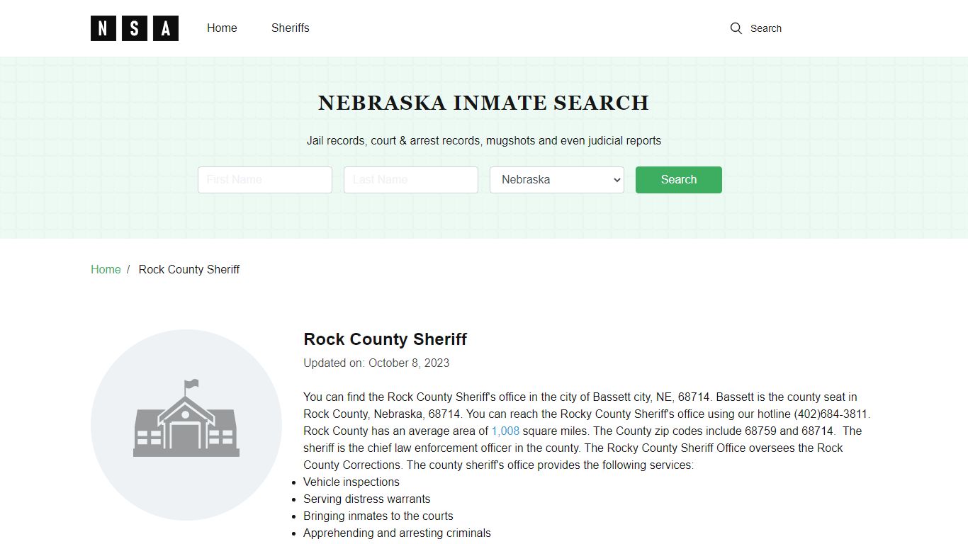Rock County Sheriff, Nebraska and County Jail Information