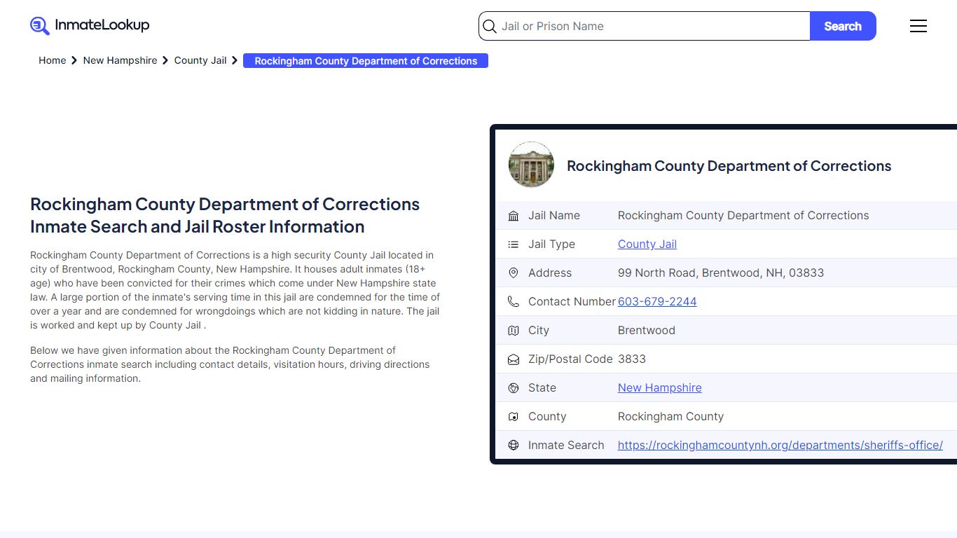 Rockingham County Department of Corrections (NH) Inmate Search New ...