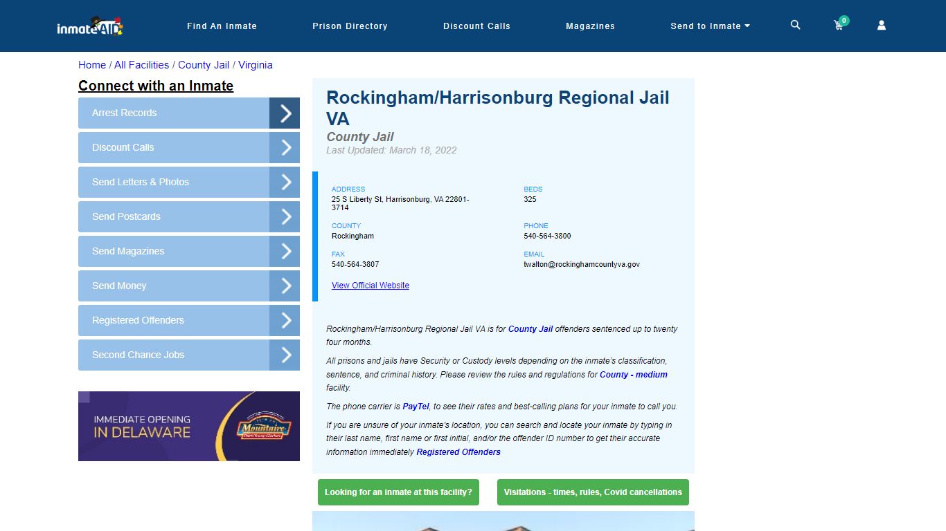 Rockingham/Harrisonburg Regional Jail VA - Inmate Locator ...