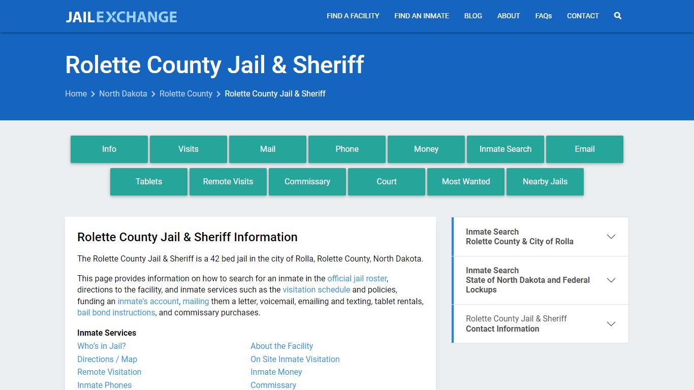 Rolette County Jail & Sheriff, ND Inmate Search, Information