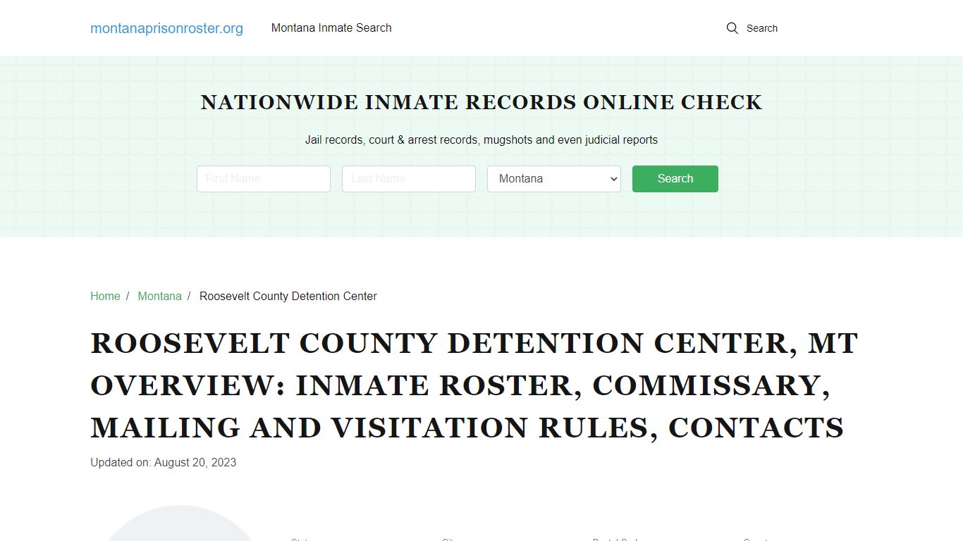 Roosevelt County Detention Center, MT: Offender Search, Visitation ...