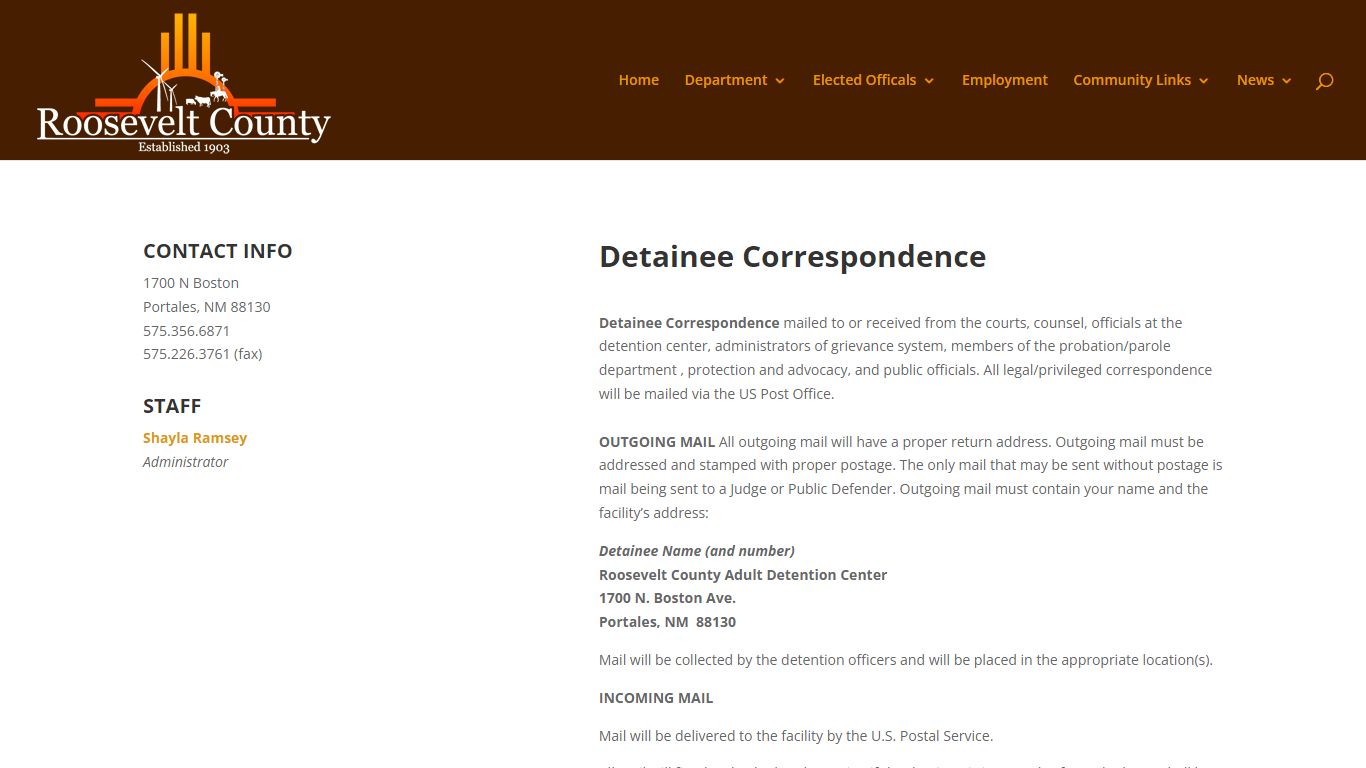 Detainee Correspondence | Roosevelt County