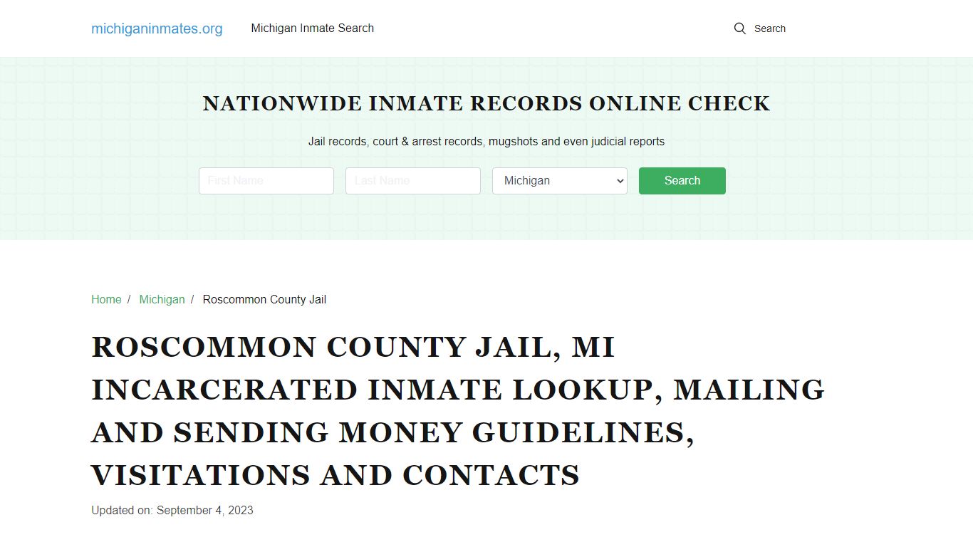 Roscommon County Jail, MI Incarcerated Inmate Lookup, Mailing and ...