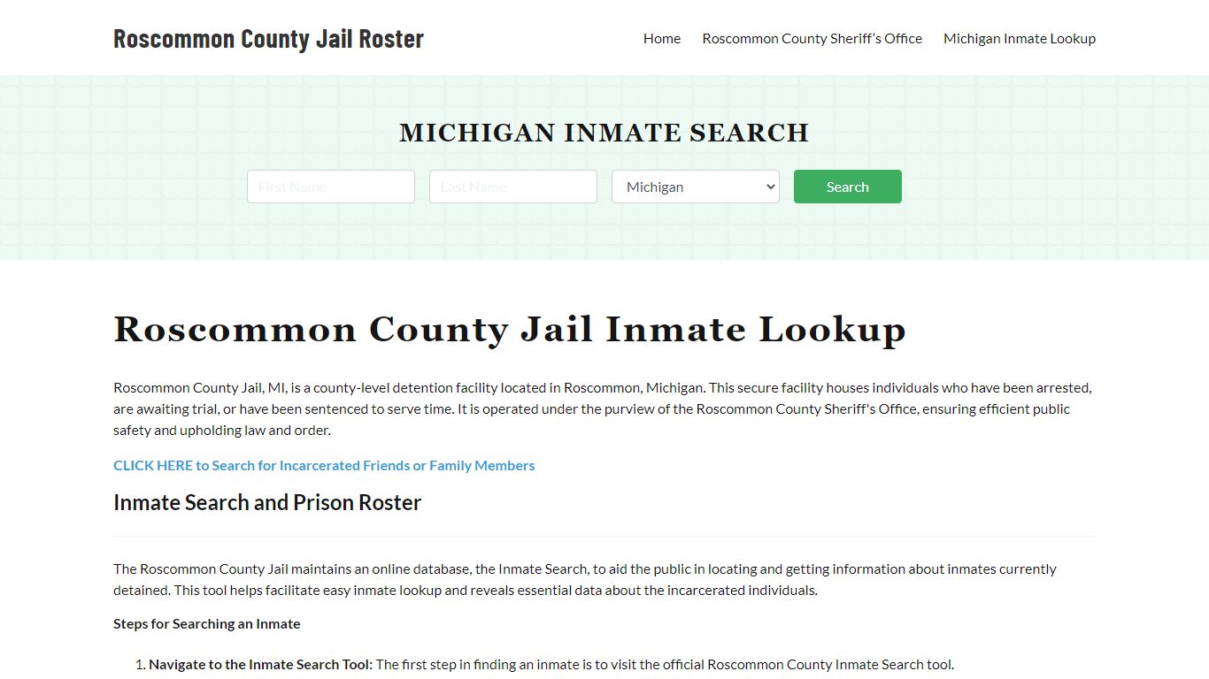 Roscommon County Jail Roster Lookup, MI, Inmate Search