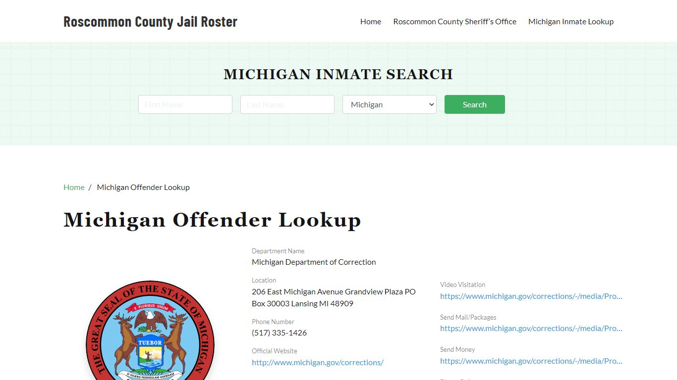 Michigan Inmate Search, Jail Rosters - Roscommon County Jail