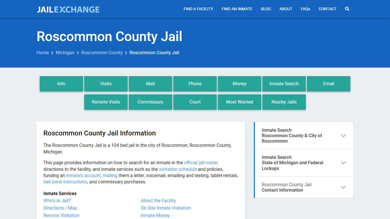 Roscommon County Jail, MI Inmate Search, Information