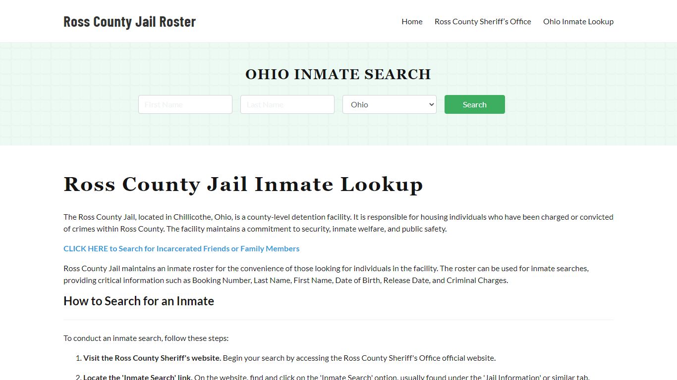 Ross County Jail Roster Lookup, OH, Inmate Search