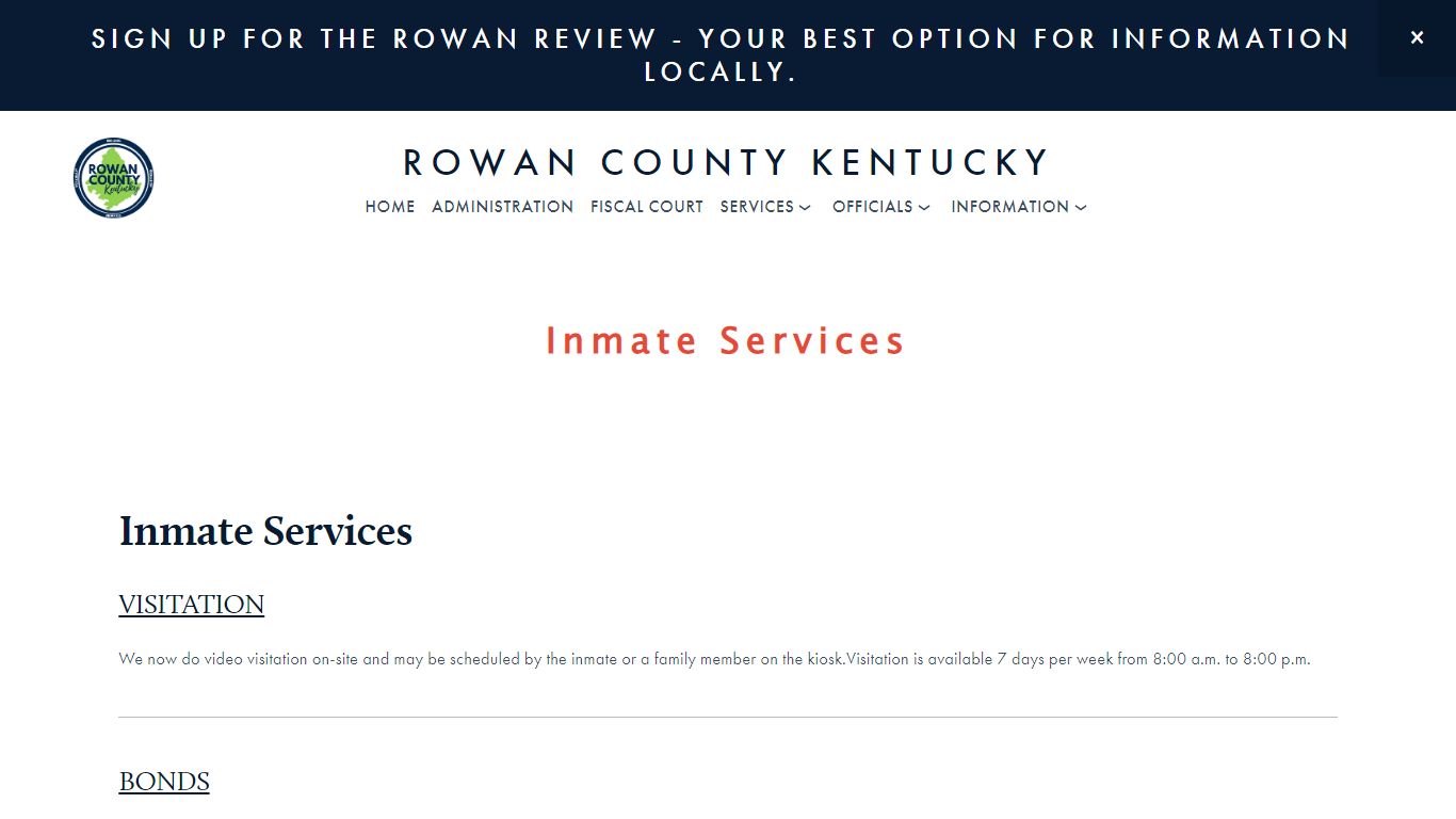 Inmate Services — Rowan County, Kentucky