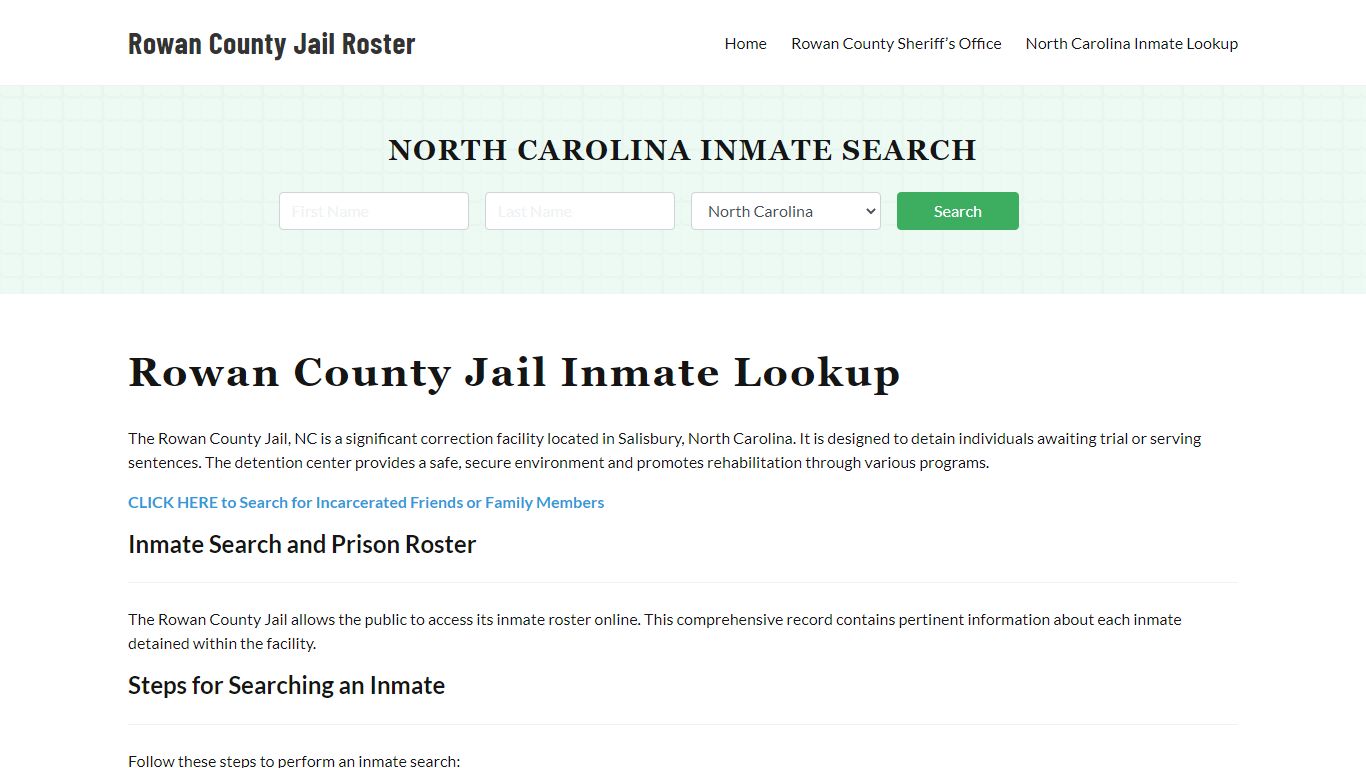 Rowan County Jail Roster Lookup, NC, Inmate Search