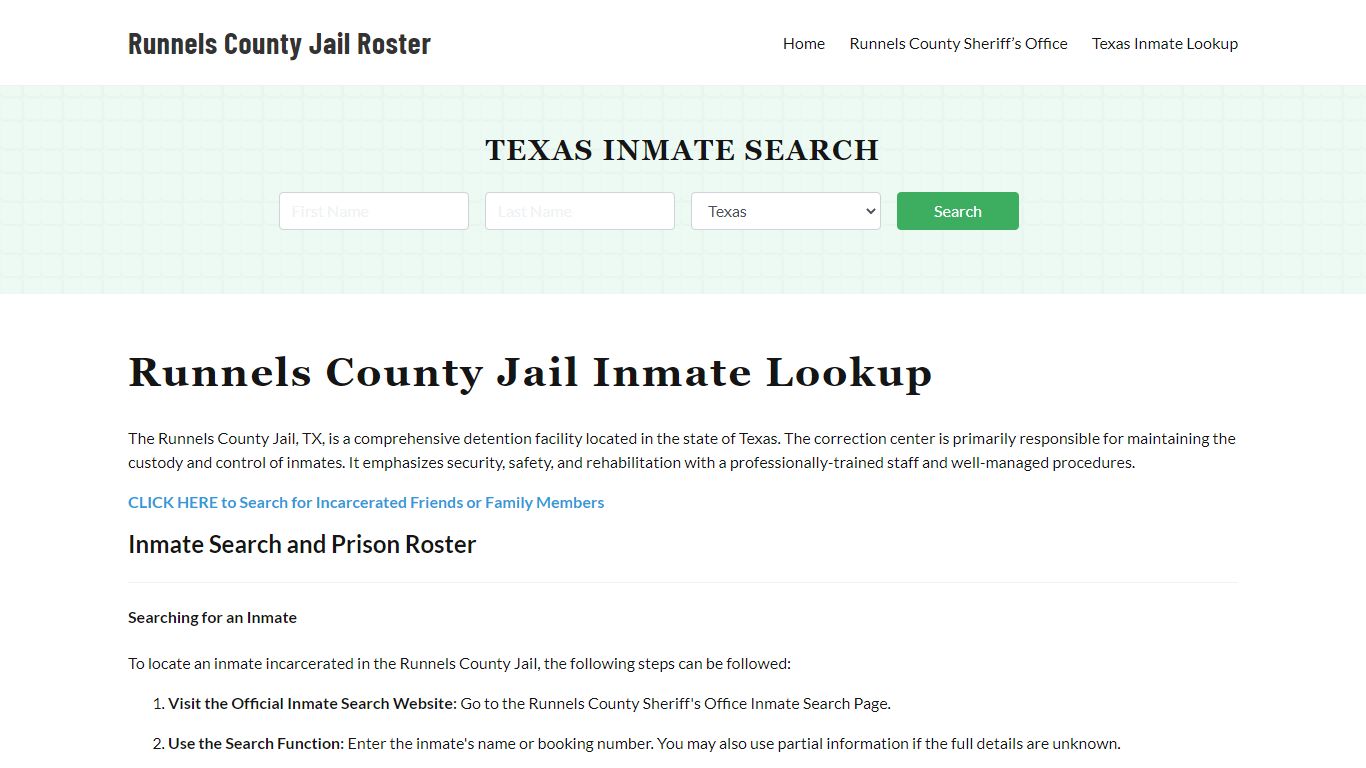 Runnels County Jail Roster Lookup, TX, Inmate Search