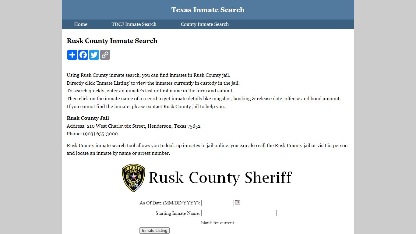 Rusk County Inmate Search