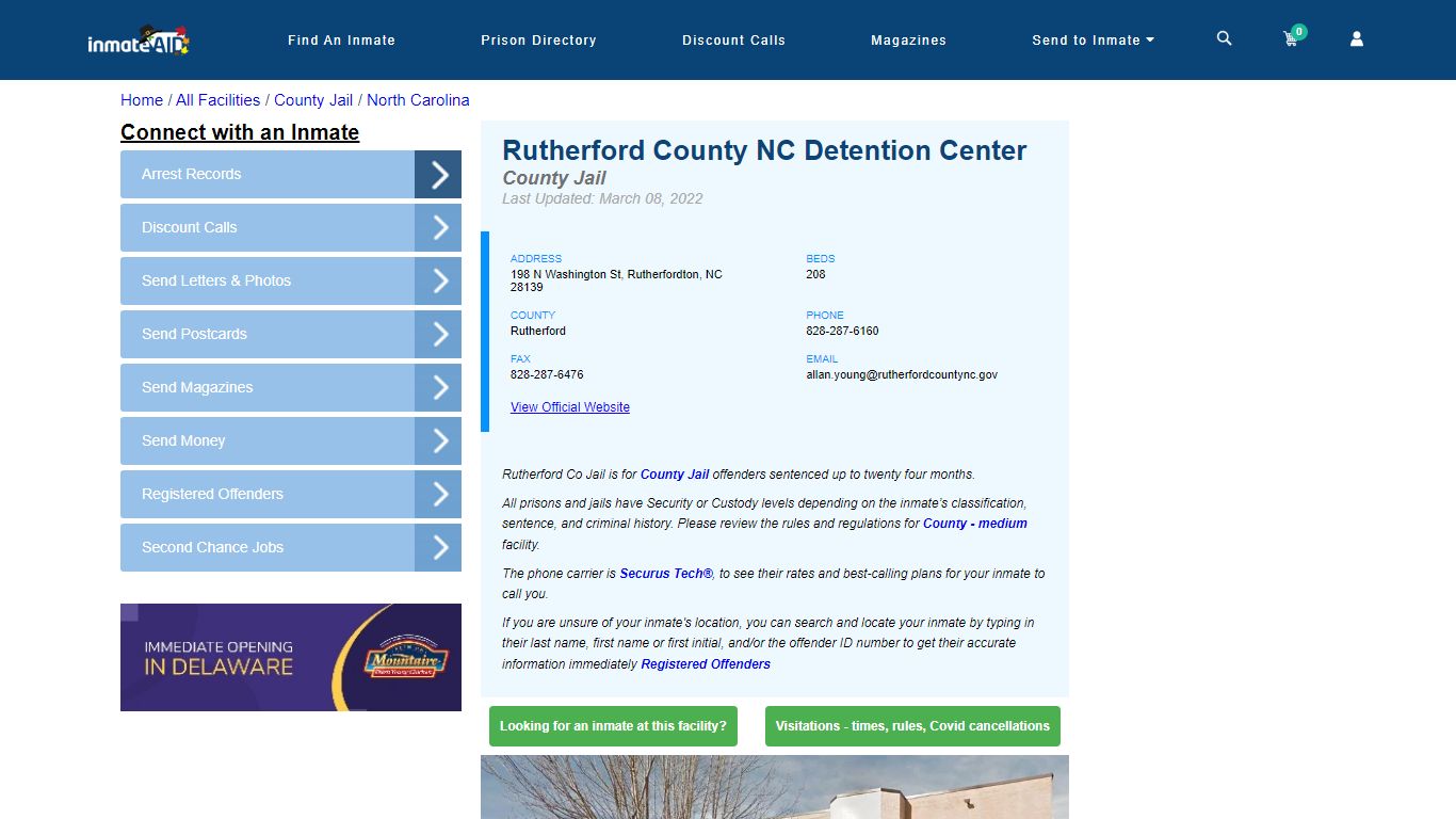 Rutherford County NC Detention Center - Inmate Locator - Rutherfordton, NC