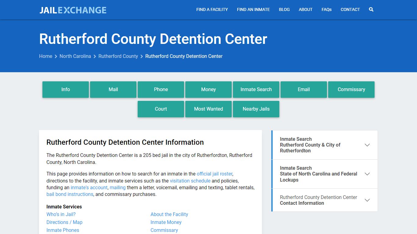 Rutherford County Detention Center, NC Inmate Search, Information