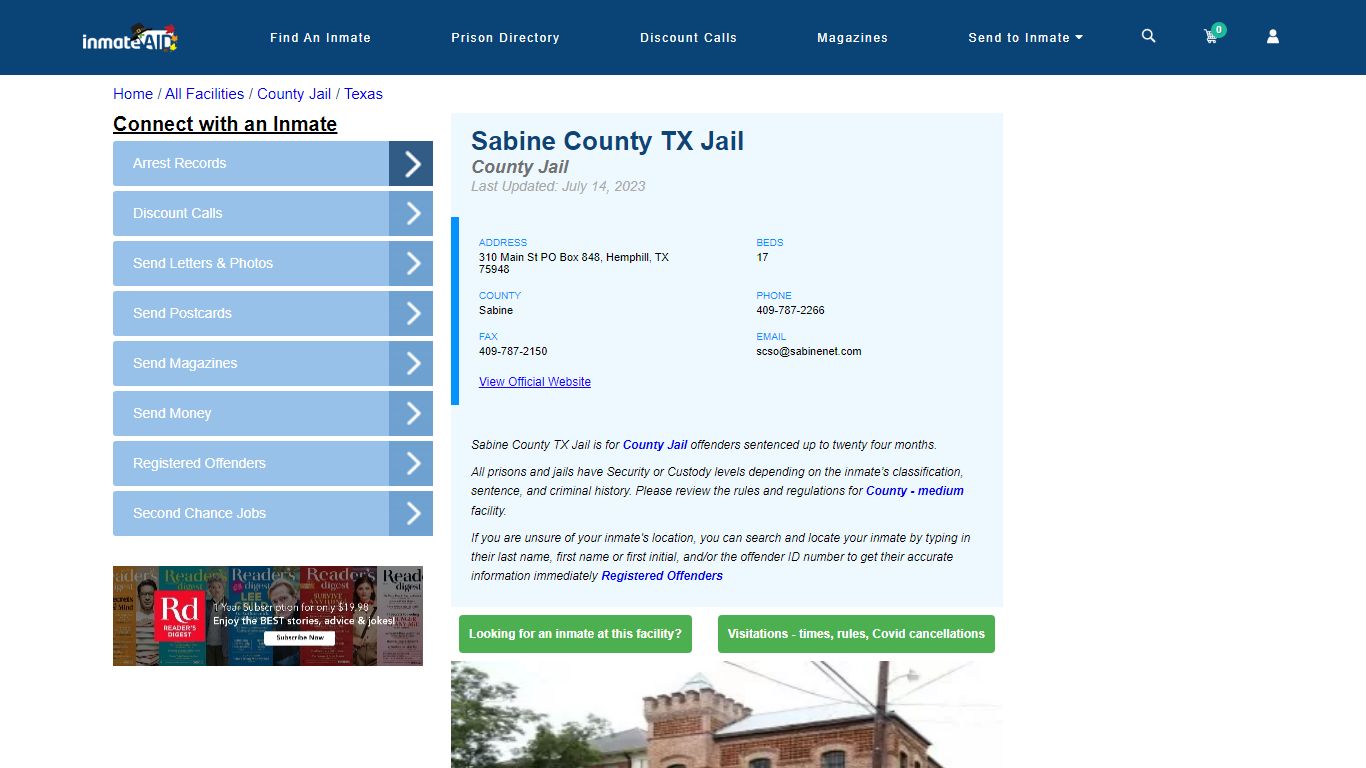 Sabine County TX Jail - Inmate Locator - Hemphill, TX