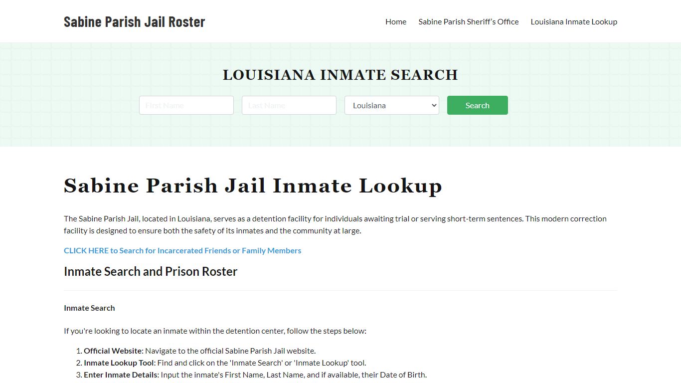 Sabine Parish Jail Roster Lookup, LA, Inmate Search