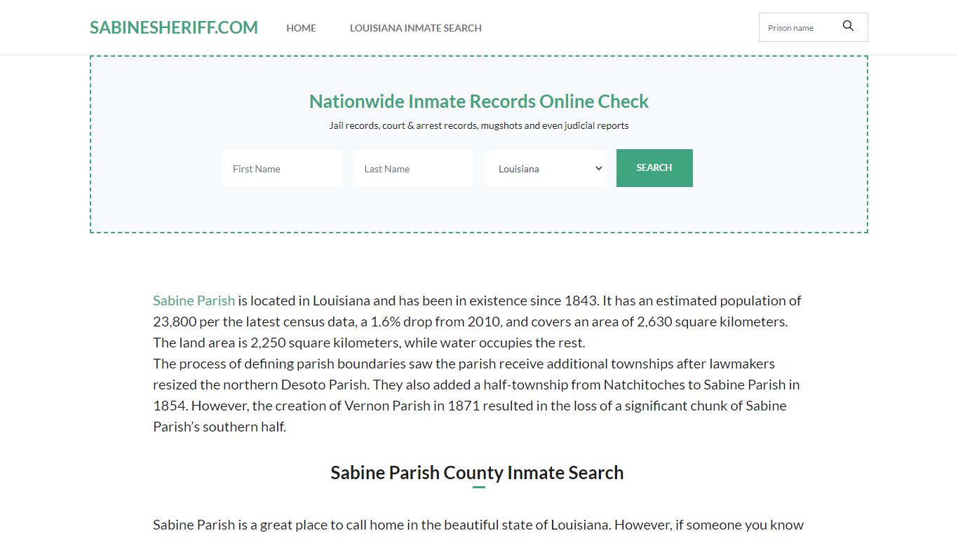 Sabine Parish LA Inmate Search, Detention Center, Sheriff's Office