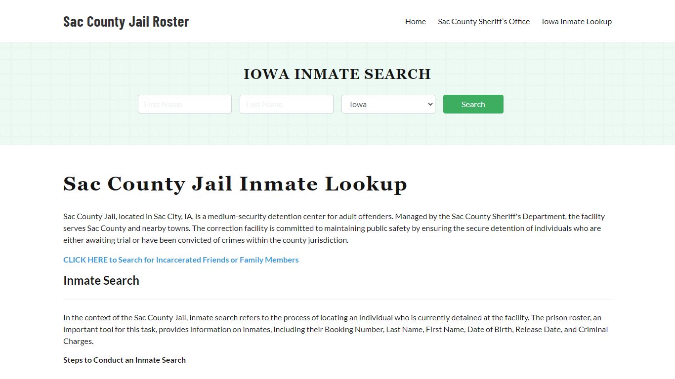Sac County Jail Roster Lookup, IA, Inmate Search