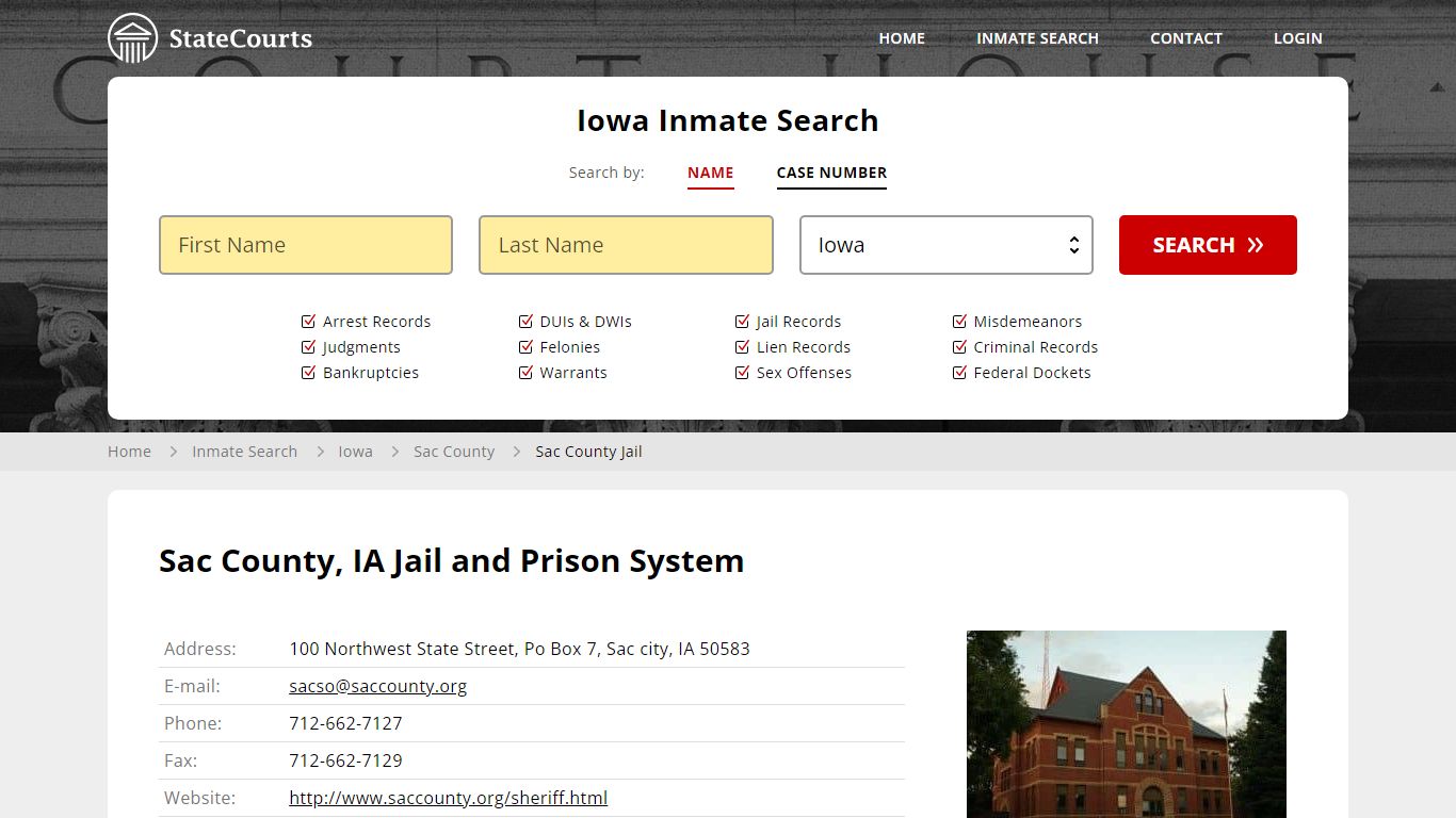 Sac County Jail Inmate Records Search, Iowa - StateCourts